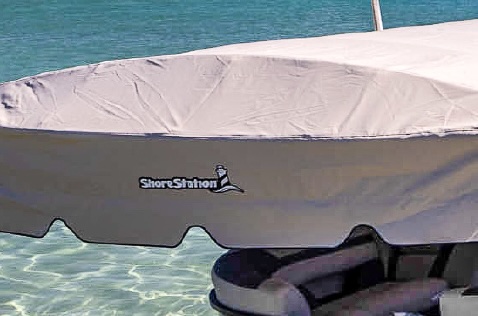 Close-up of ShelterTX textured vinyl canopy fabric with matte finish for durability